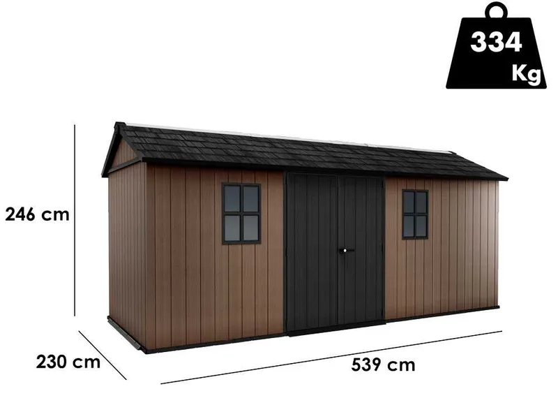 Keter Newton plus 7517/1775 - Abri de jardin - Avec porte à double battant et fenêtres - 230 x 539 x 246 cm