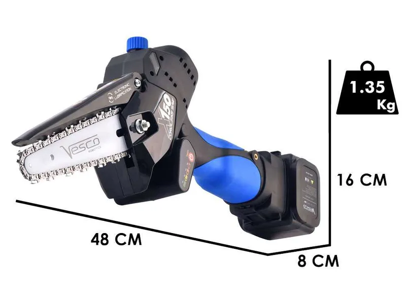 Vesco X150 - Élagueuse manuelle à batterie + perche télescopique 150-230 cm - 2 batteries de 21,6 V 2,5 Ah