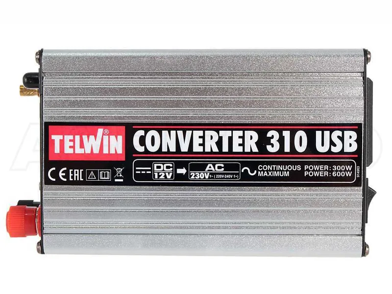 Telwin Converter 310 - Convertisseur à onduleur USB de courant de 12V CC à 230V CA - 2 ports USB - 300w