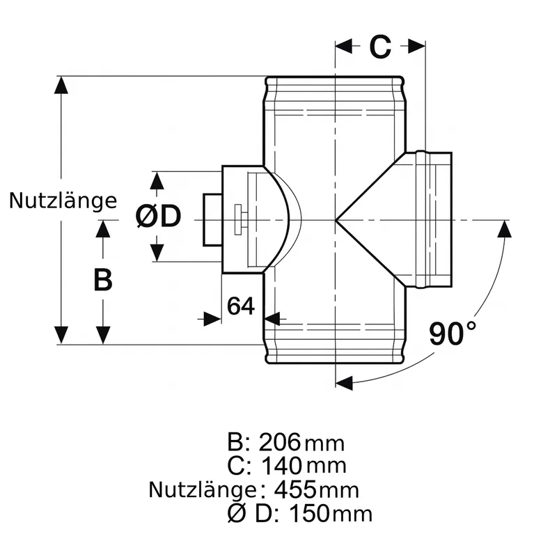 Schiedel ICS raccordement tuyaux 90° Ø150 avec raccordement de porte de nettoyage rond pour combustibles solides double paroi brillant