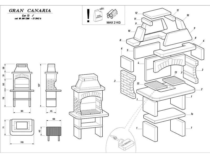 Palazzetti Gran Canaria - Barbecue à bois et charbon en maçonnerie