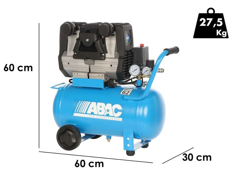 Abac pole position quiete OS20 - Compresseur d'air électrique monophasé insonorisé - Oil-less - Moteur 2 CV - 24 L