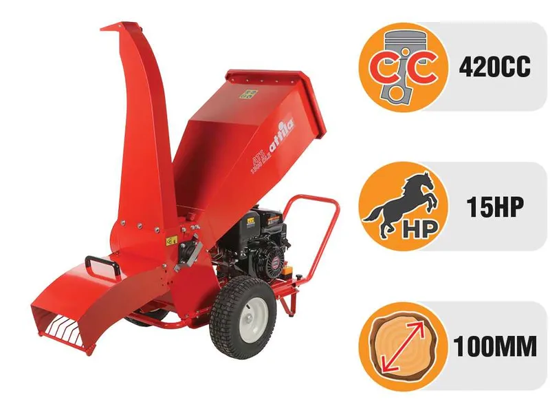 Attila ATS 1300 DLE - Broyeur de branches thermique - Moteur Loncin de 420 cm³ avec démarrage électrique - Double configuration d'éjection