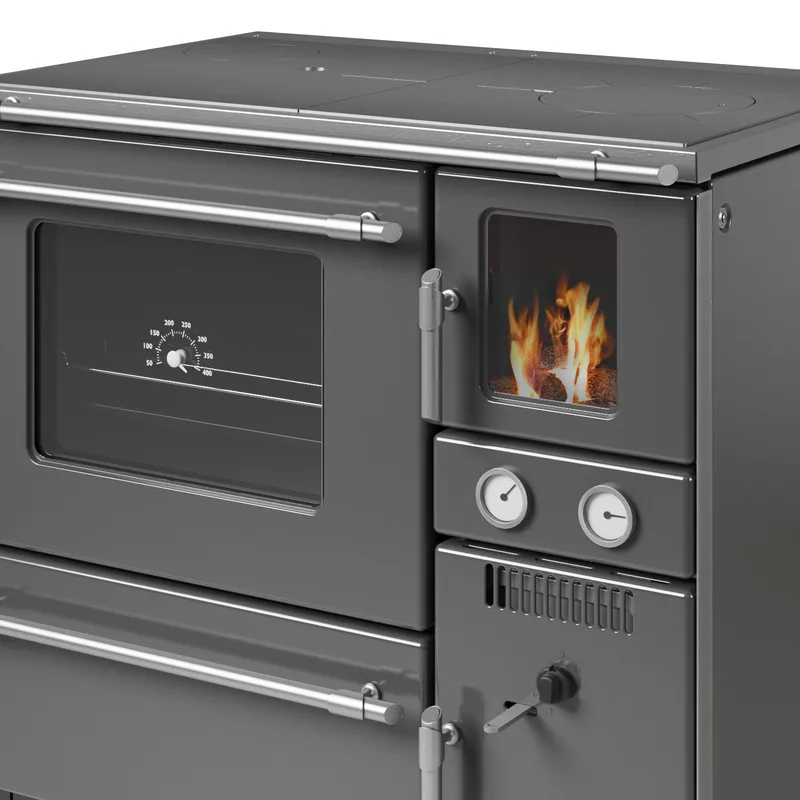 Wamsler K 148 poêle de cuisine avec conduit d'eau Anthracite/Mat, tuyau de fumée à gauche