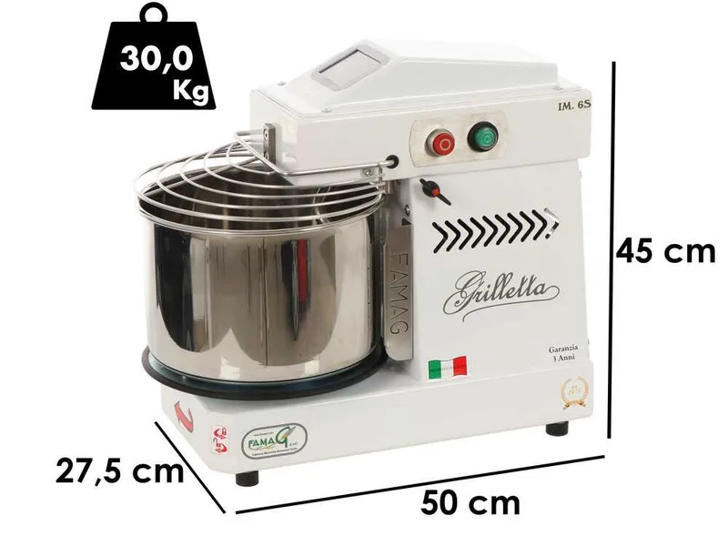 Pétrin à spirale Famag Grilletta IM 6 S 10 vitesses - Haut niveau d'hydratation - tête basculante - écran LCD - Capacité de cuve 6 Kg 11 litres