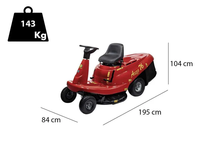 Eurosystems ASSO 76 Mini rider - Tondeuse rider autoportée - Boîte de vitesse manuelle - Largeur de coupe 76 cm
