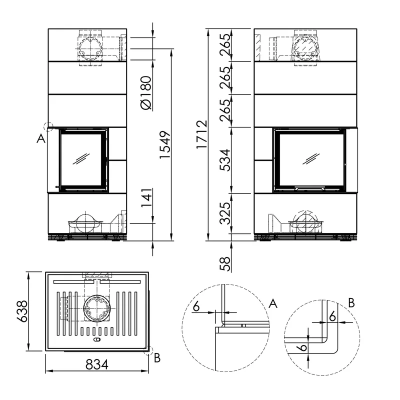 Kit de cheminée à eau Spartherm SIM 1/3 Varia 2R 55h-4S H2O en béton fin