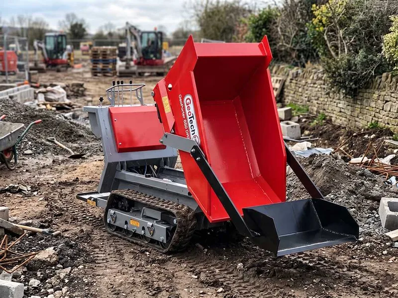 GeoTech Pro GeoPorter 650 DHS Hydro - Brouette motorisée à chenilles avec benne dumper 650 kg et pelle - Transmission hydrostatique