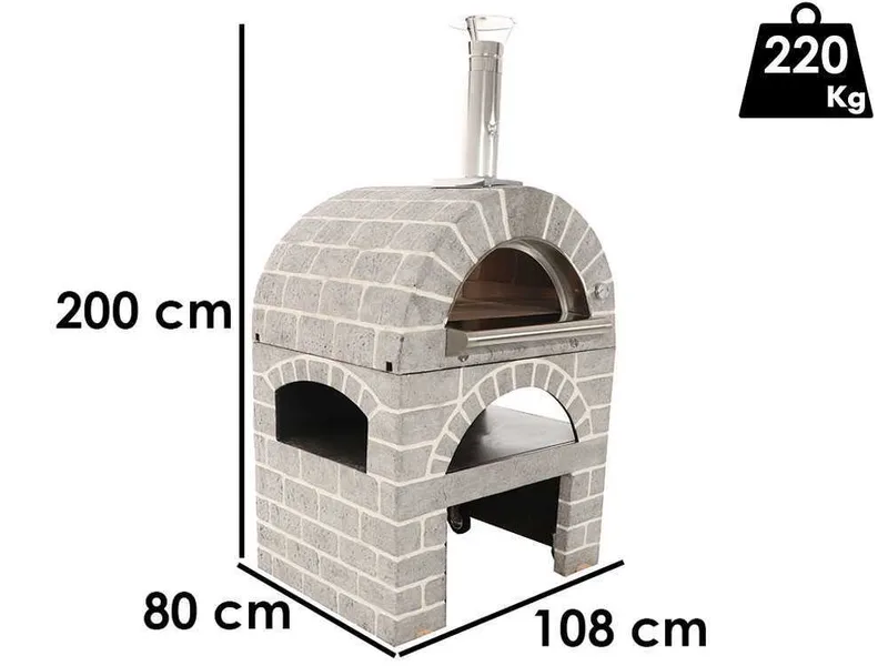 AgriEuro Pulcinella STONE - Four à bois pour pizza d'extérieur Gris de 80X60 - 4 pizzas