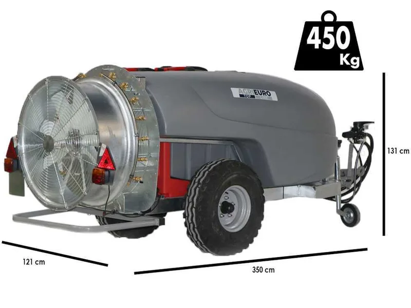Gray T Car 1000/80 - Capacité1000L - Atomiseur traîné avec raccord pour tracteur pour pulvérisation - Pompe AR1064