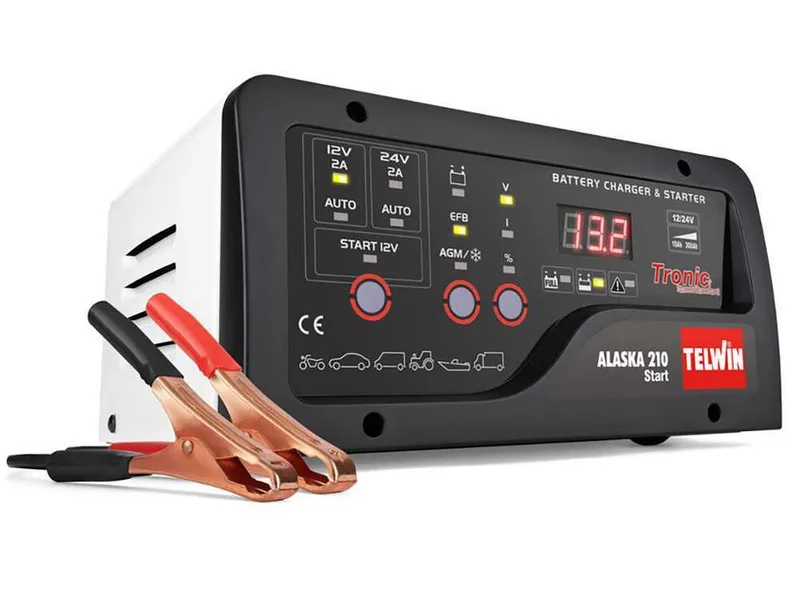 Telwin Alaska 210 Start - Chargeur de batterie, démarreur et mainteneur de charge - Batteries au plomb 12/24V