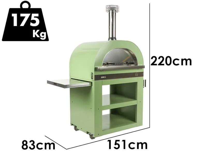 Clementi Gold - Four à bois d'extérieur pour pizza avec chariot - Chambre de cuisson 80 x 60 - 4 pizzas - Vert