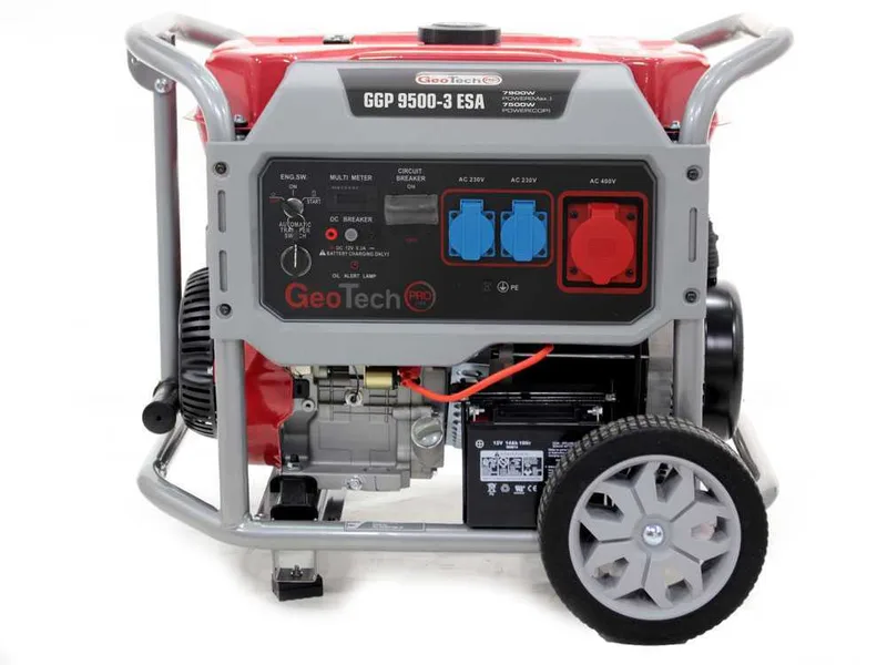 GeoTech Pro GGP 9500-3 ESA - Groupe électrogène sur chariot avec AVR dém. électrique 7.8 kW - Continue 7.5 kW + ATS