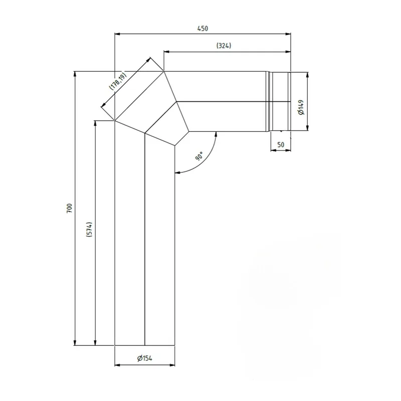 Raik coude LS diamètre 150/90° 2,00mm 3-pièces 700/450 noir