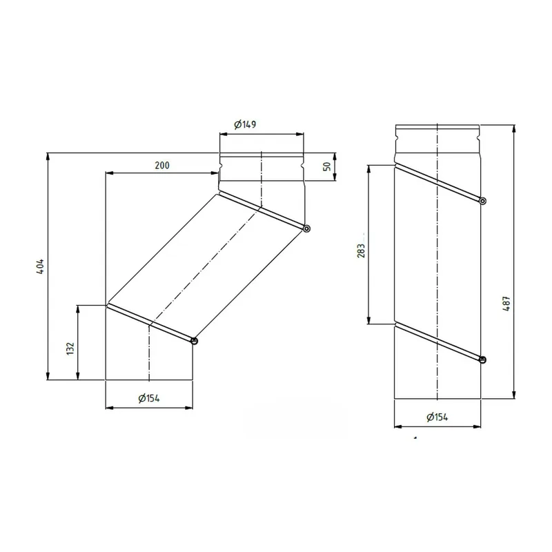 Raik coude décalé LS diamètre 150x404x2,00mm rétreint V:15-200mm orientable noir