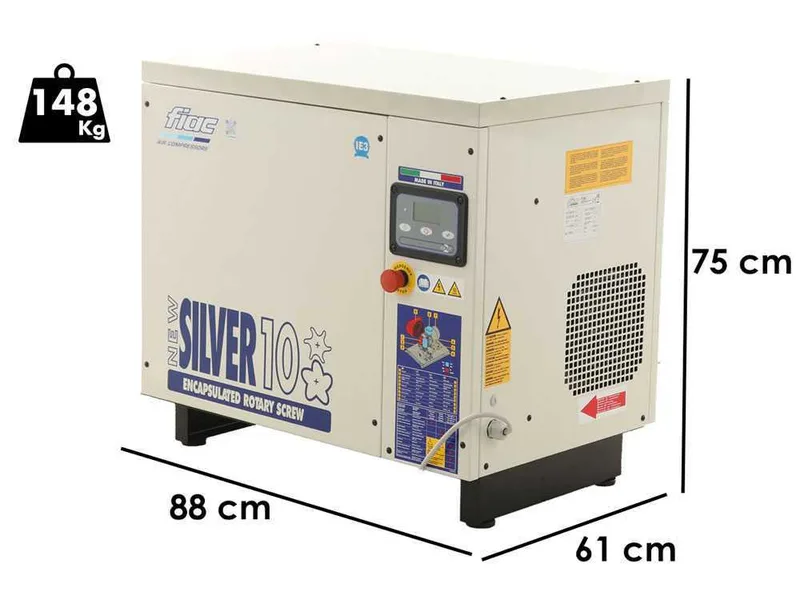 Fiac New Silver 10 - Compresseur rotatif triphasé à vis silencieux - Moteur 10 HP