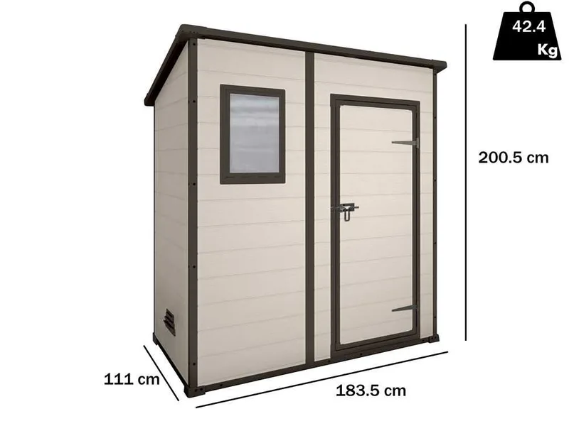 Keter Manor Pent beige - Abri de jardin - Avec fenêtre frontale - 183.5x111x200.5 cm