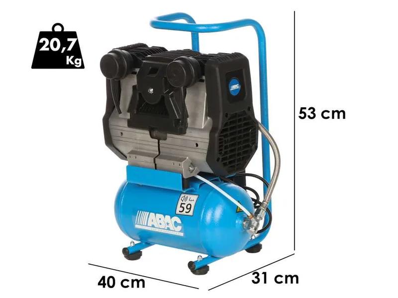 Abac start quiete OS10 - Compresseur d'air électrique monophasé insonorisé - Oil-less - Moteur 1 CV - 6 L