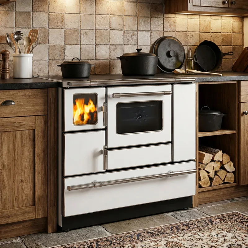Wamsler K 138 F Cuisinière à bois à droite blanc avec plaque vitrocéramique
