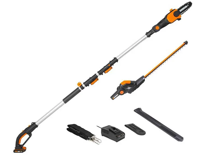 Worx WG908E - Élagueuse /Taille-haie multifonction à batterie sur perche - batterie 20V 2Ah