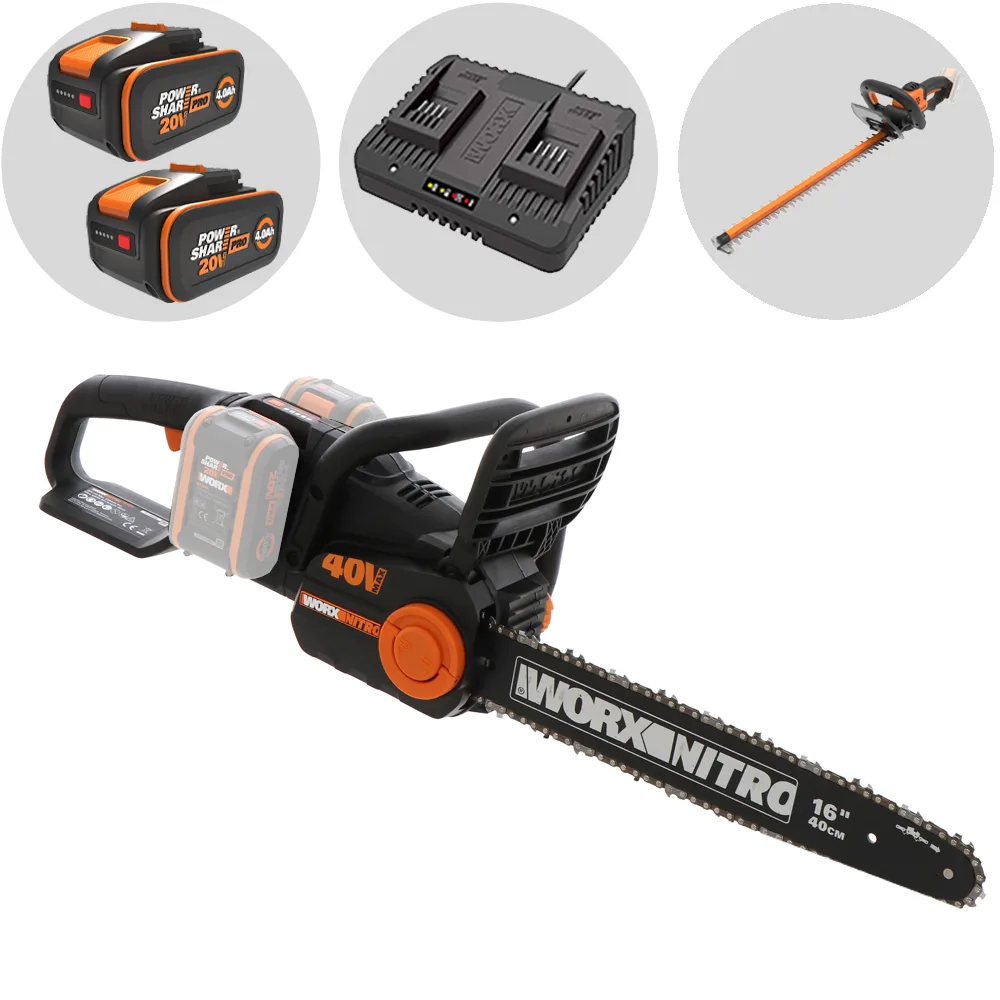 Worx WG385E nitro - Tronçonneuse à batterie - 2 x 40V 4Ah - Lame de 40 cm