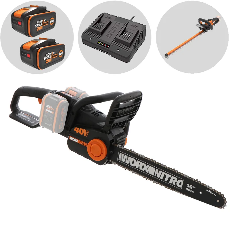 Worx WG385E nitro - Tronçonneuse à batterie - 2 x 40V 4Ah - Lame de 40 cm