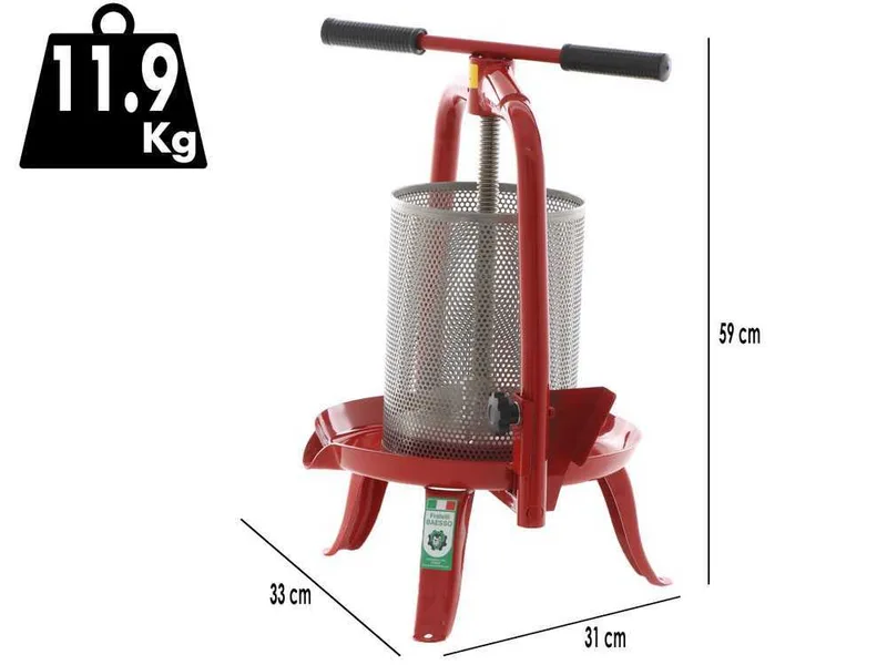 Baesso V20 - Pressoir à vis pour fruits et légumes 9 L – Cage en acier inoxydable