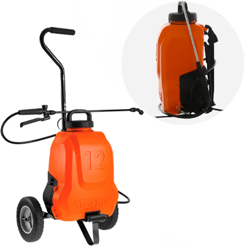 Pompe de pulvérisation électrique à batterie au lithium Stocker à dos/trolley avec réservoir 12L