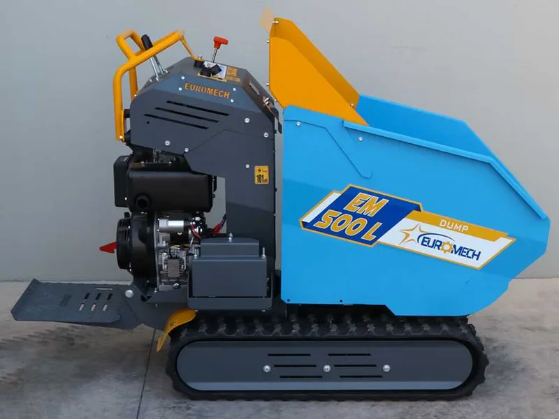EuroMech EM500L-Dump - Brouette à moteur avec benne dumper hydraulique 500Kg - Transmission hydrostatique