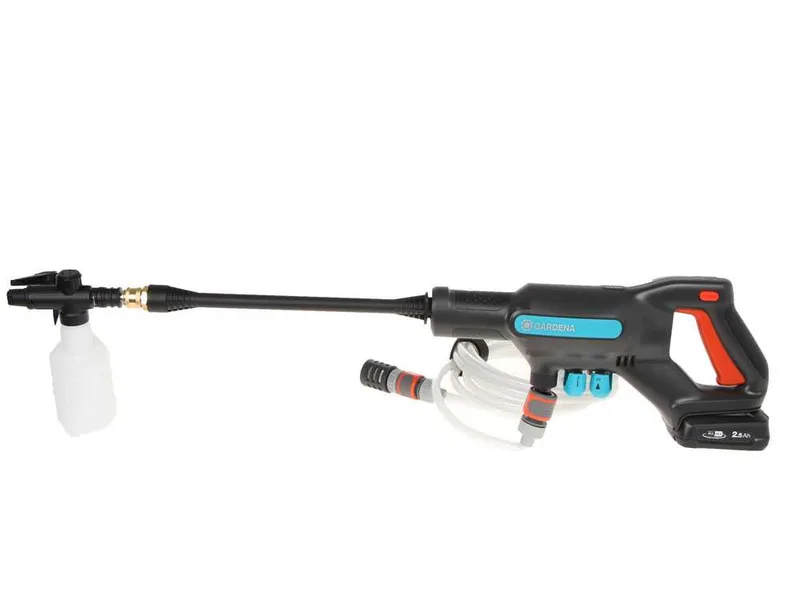 Gardena AcquaClean 24/18V Lithium - Pistolet nettoyeur avec réservoir et canon à mousse - batterie 2.5A