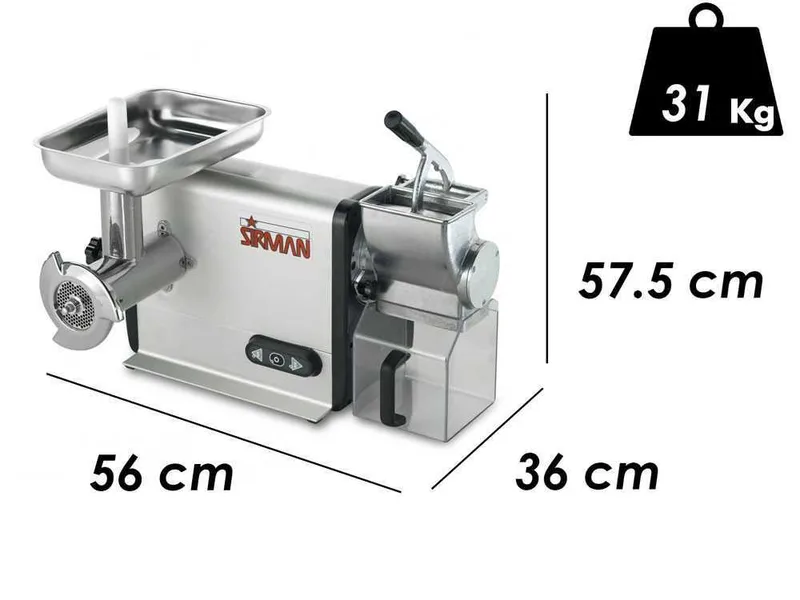 Sirman TCG 22 Dakota - Hachoir à viande électrique - Râpe intégrée - en aluminium et acier inox
