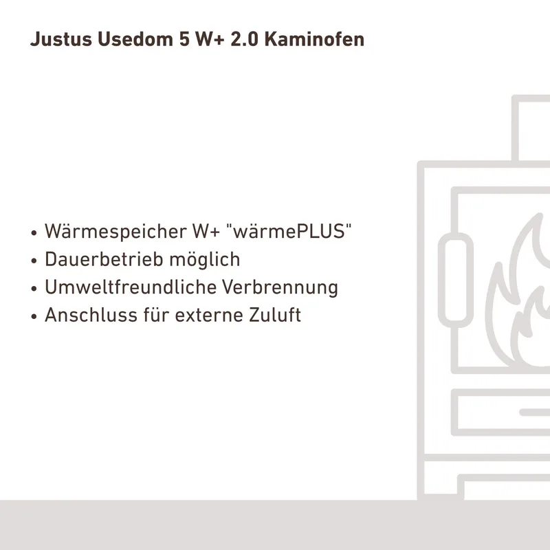 Justus Usedom 5 wärmePLUS 2.0 Poêle à bois en acier noir