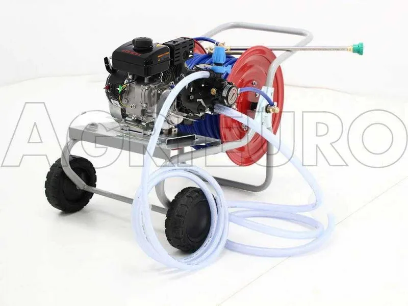 Groupe Motopompe de pulvérisation Comet MTP MC 25 moteur 4 temps Loncin 148F-2 et chariot