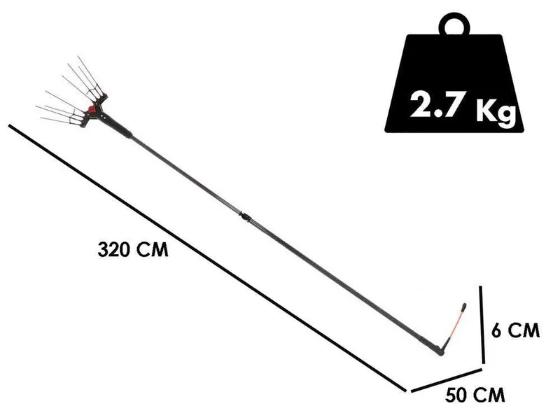 Castellari Vertigo Carbon L 12V - Peigne vibreur électrique à batterie de type automobile avec câble inclus - Perche aluminium télescopique 240/320 cm