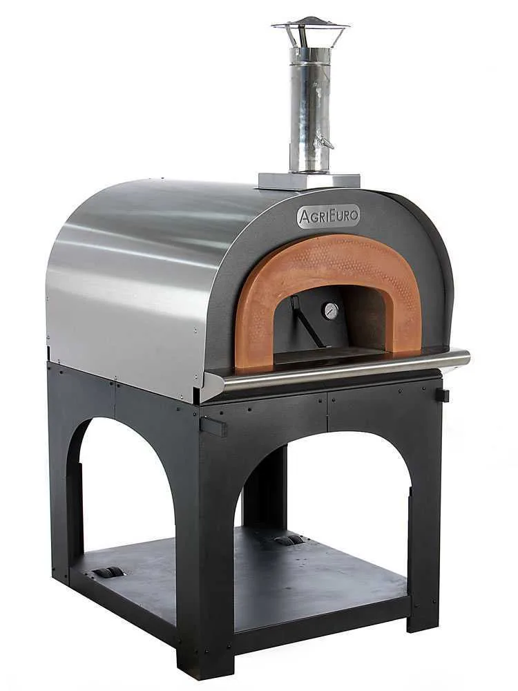 AgriEuro Cibus Inox 800 - Four à bois pour pizza d'extérieur avec chambre de cuisson Ø 80 - Capacité de cuisson : 5 pizzas
