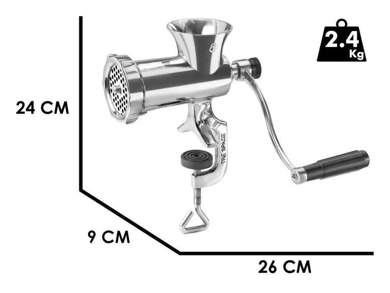 Tre Spade TC-8/3 USI INOX - Hachoir à viande manuel - N.8 + Kit d'accessoires