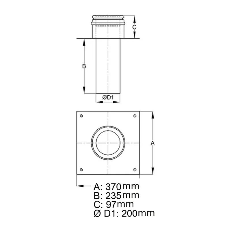 Schiedel ICS plaque de base ouverte Ø200 mm pour rallonge de conduit de cheminée double paroi brillante