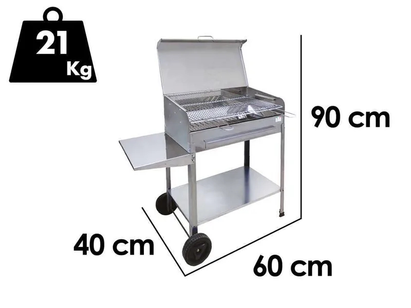 Mille Achille Medium - Barbecue à charbon en acier inox artisanal - 57,5x37 cm