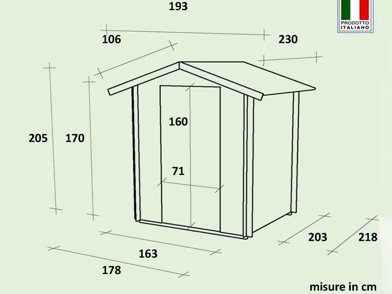 Alce Gaeta 178x218 - Abri de jardin en bois - Avec fenêtre frontale - Gaeta 178x218x205 cm