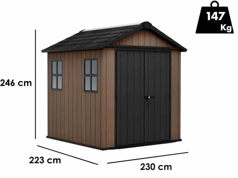 Keter Newton plus 757/775 - Abri de jardin - Avec fenêtres - 230 x 223,8 x 246 cm