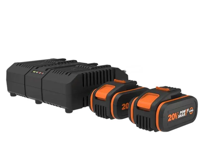 Worx WA3611 - Starter Kit Chargeur de batteries double + 2x Batteries 20V 4Ah