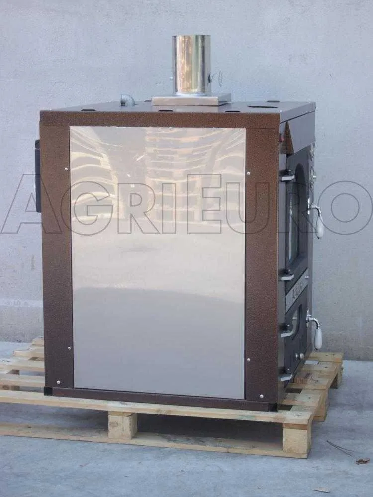 AgriEuro Medius 60 Deluxe INC - Four à bois en acier encastrable - Cuivre émaillé - Inox