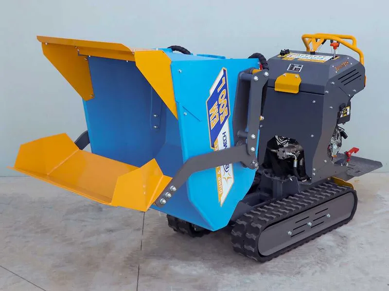 EuroMech EM500L-Dump & Shovel - Brouette à chenilles hydraulique 500 kg avec benne dumper et godet frontal - Transmission hydrostatique