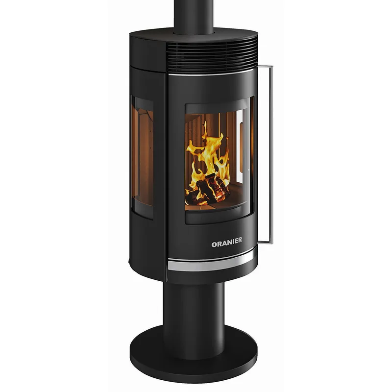 Poêle à bois Oranier Rota Twist en acier noir / Plaque supérieure en acier
