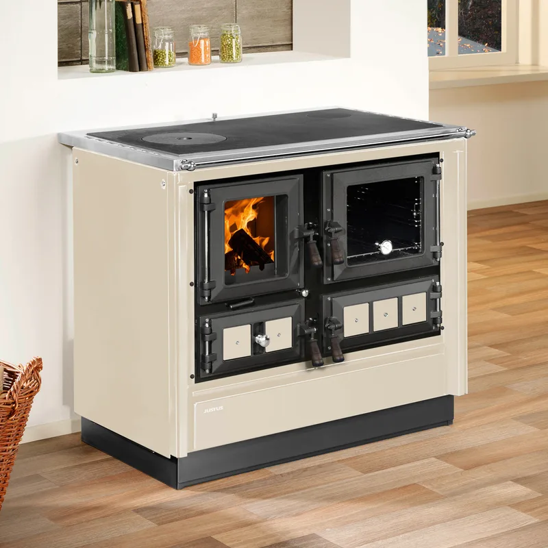 Justus Rustico-90 2.0 Poêle de cuisine en acier crème, compartiment de cuisson à droite