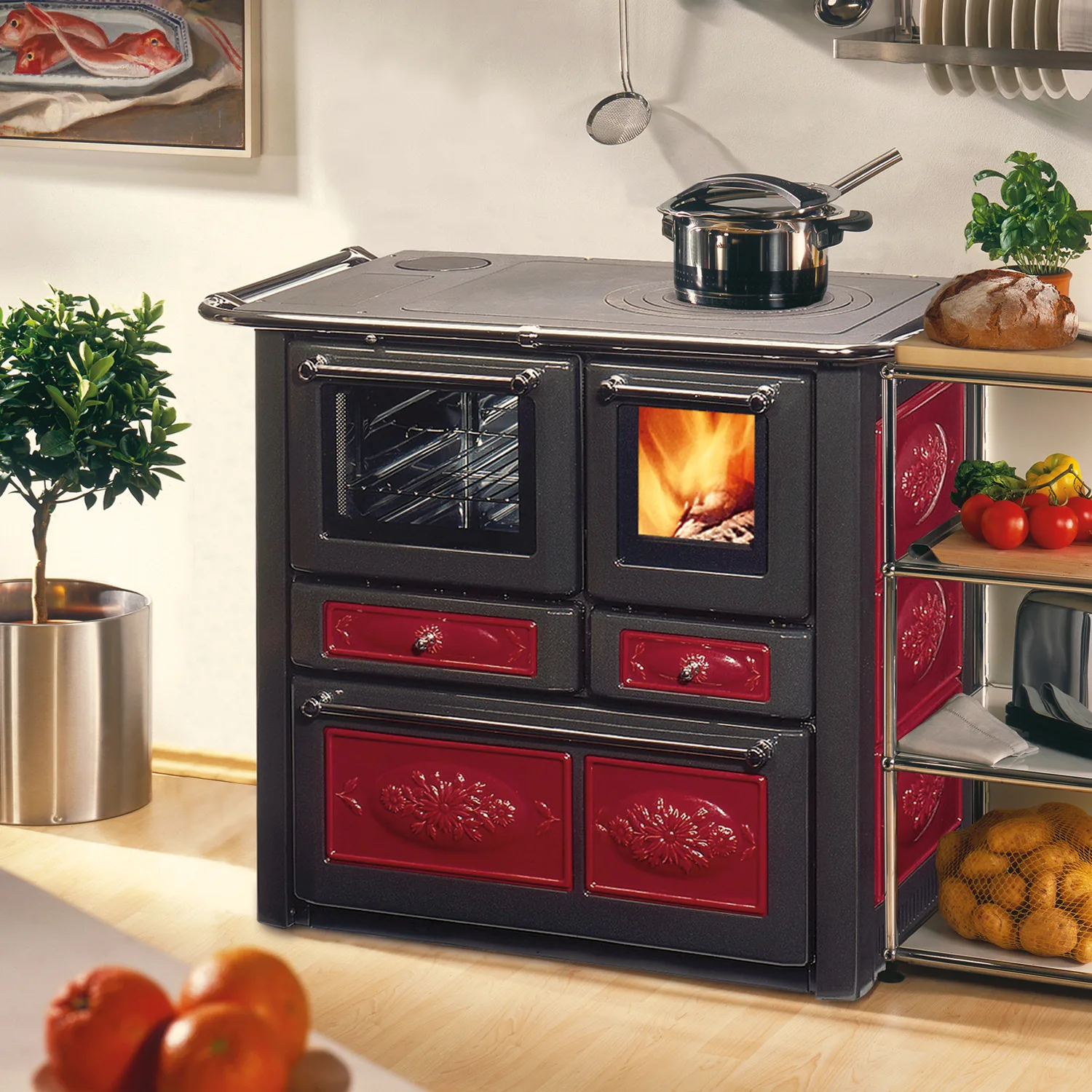 Wamsler K 85 F Poêle de cuisine en céramique rouge, four à gauche