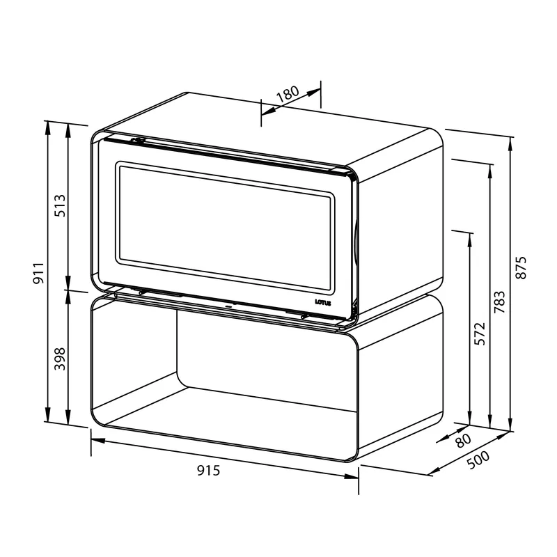 Poêle à bois Lotus Living Cube Ocean Dark, sortie de fumée par le haut