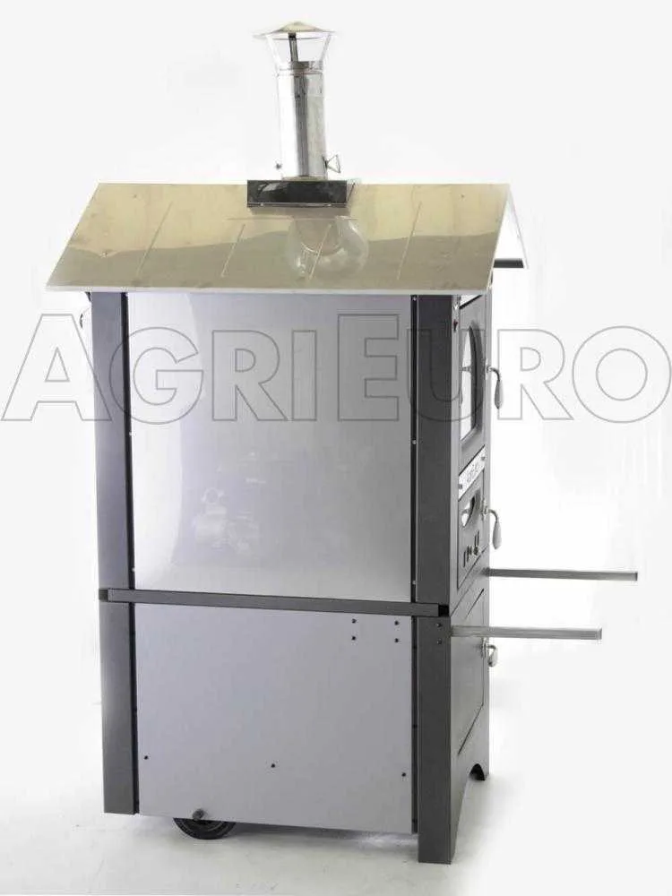 AgriEuro Medius 80 EXT - Four à bois en acier d'extérieur - Ventilé - Toit et parois inox - Inox