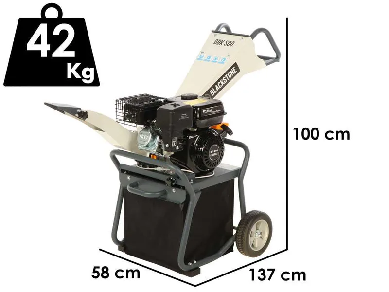 BlackStone GBK 500 - Broyeur thermique 2 en 1 avec bac ou goulotte d'éjection - Moteur Ducar DH212