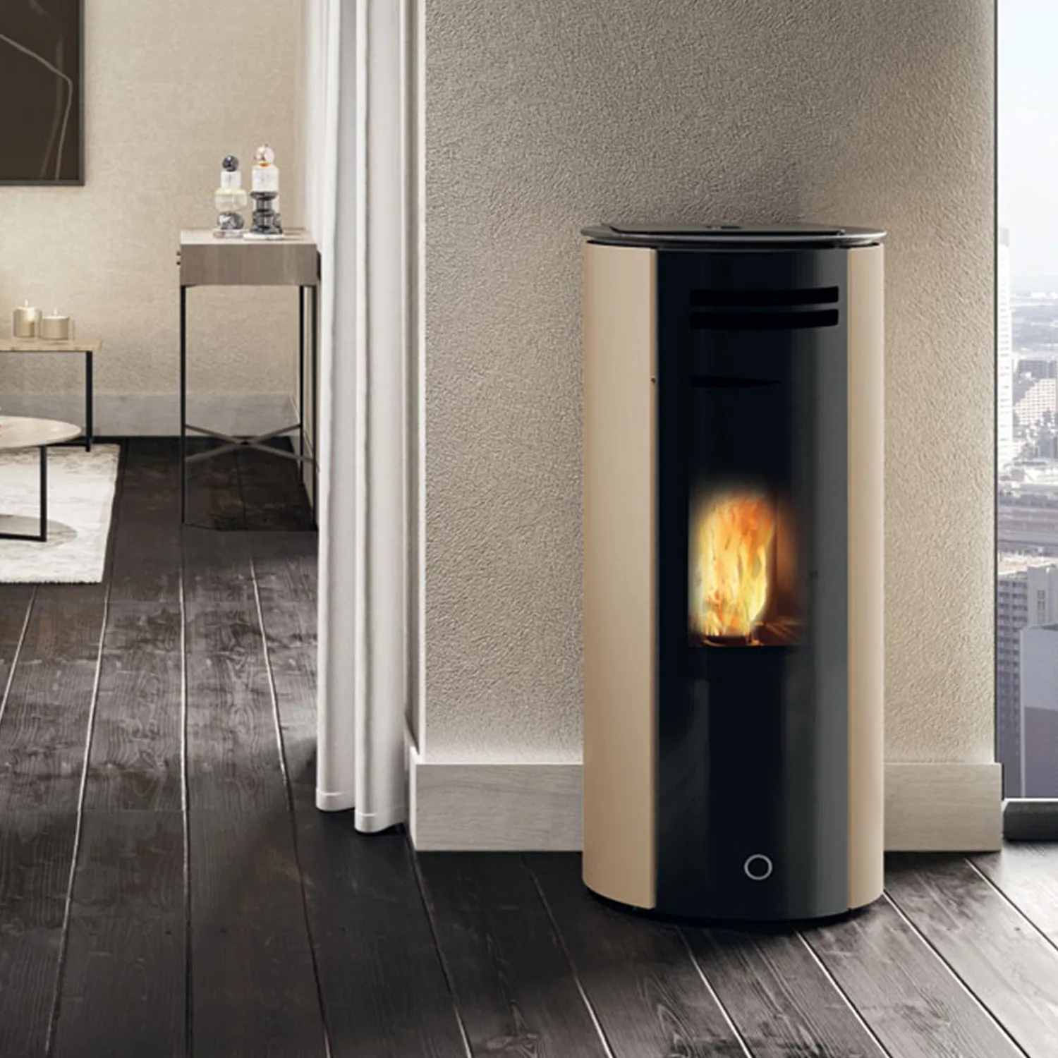 EK63 Spy 110+ Evo Poêle à granulés acier gris tourterelle sortie fumées arrière